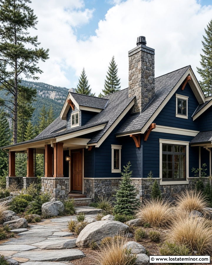 Midnight Blue House With Fieldstone Wainscoting - 30 Midnight Blue House Design With Wainscoting Ideas