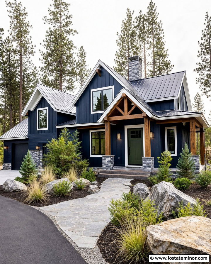 Midnight Blue House With Forest Green Front Door - 30 Midnight Blue House Design With Front Door Ideas