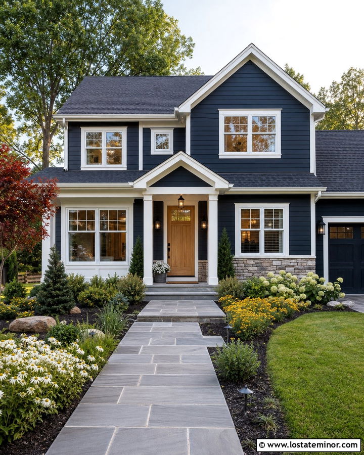 Midnight Blue House With Four Season Landscaping - 30 Midnight Blue House Design With Landscaping Ideas
