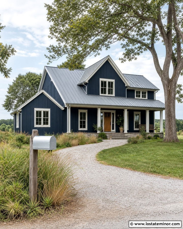 Midnight Blue House With Galvanized Mailbox - 30 Midnight Blue House Design With Mailbox Ideas