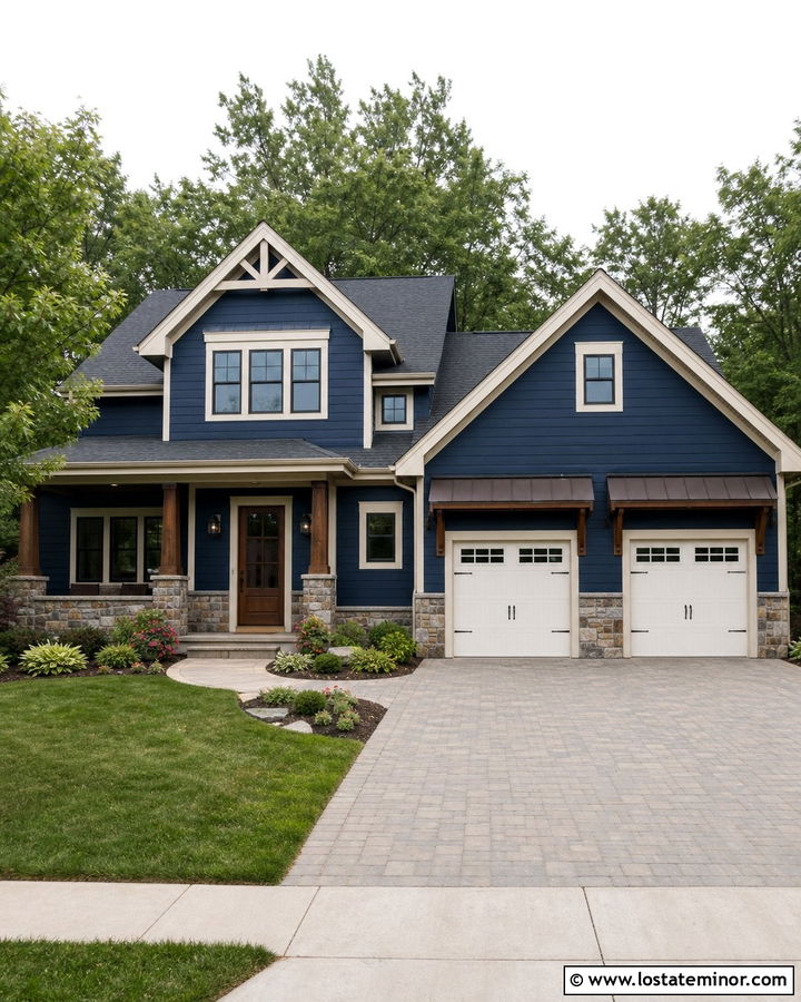 Midnight Blue House With Garage Door Awning - 30 Midnight Blue House Design With Awning Ideas