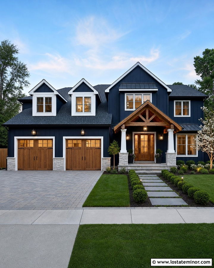 Midnight Blue House With Garage Dormers - 30 Midnight Blue House Design With Dormers Ideas