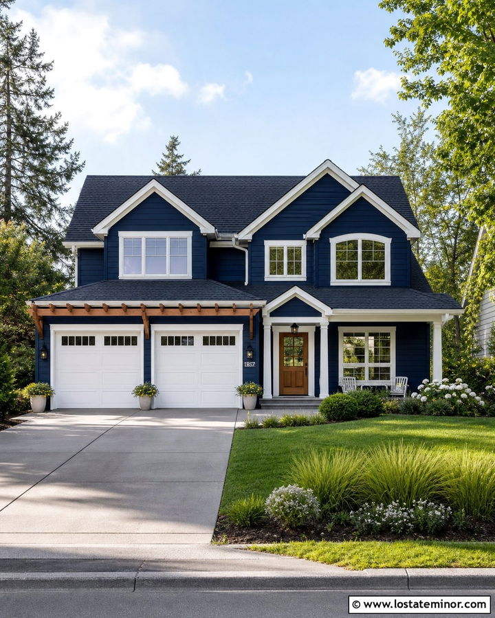 Midnight Blue House With Garage Pergola - 30 Midnight Blue House Design With Pergola Ideas