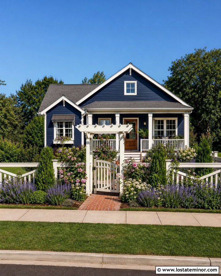 Midnight Blue House With Garden Fence - 30 Midnight Blue House Design With Fence Ideas