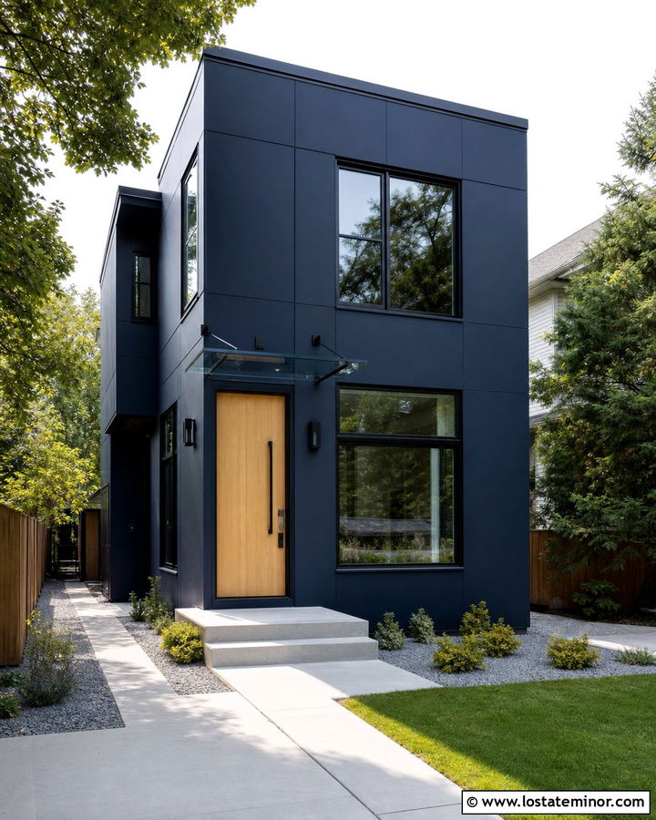 Midnight Blue House With Glass Front Door Awning - 30 Midnight Blue House Design With Awning Ideas