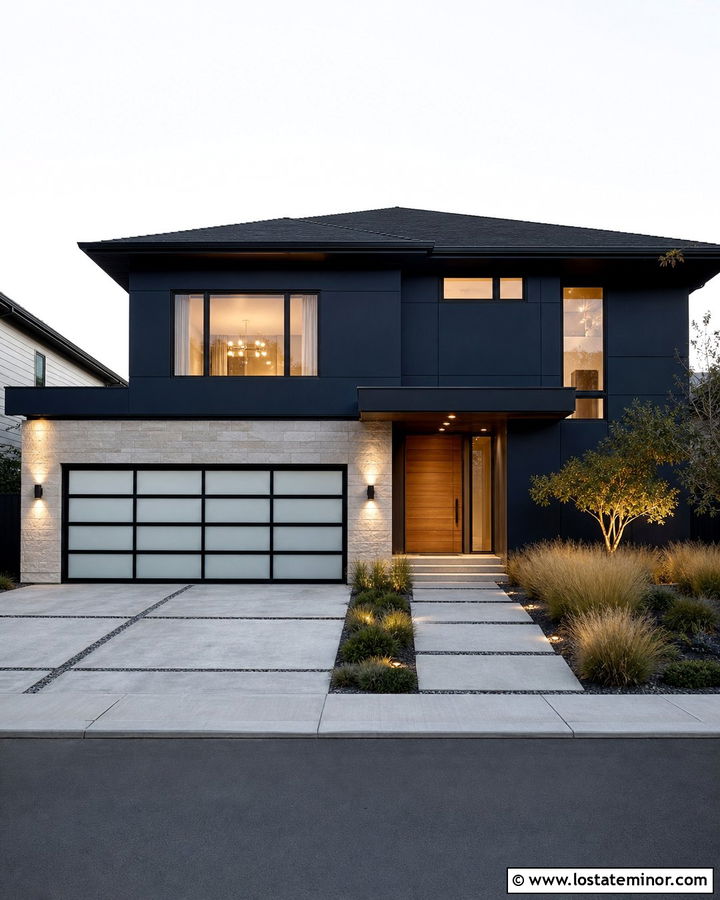 Midnight Blue House With Glass Garage Door - 30 Midnight Blue House Design With Garage Door Ideas
