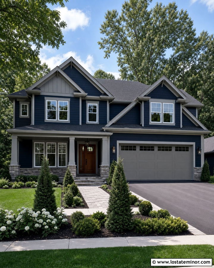 Midnight Blue House With Gray Board And Batten Wainscoting - 30 Midnight Blue House Design With Wainscoting Ideas