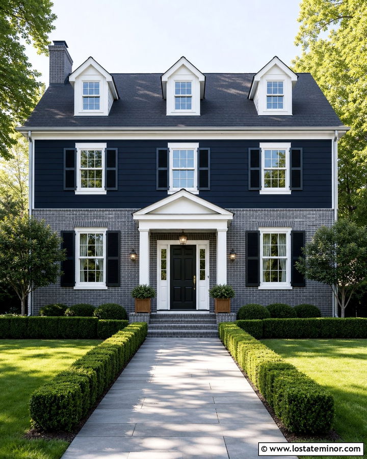 Midnight Blue House With Gray Brick - 30 Midnight Blue House Design With Brick Accents Ideas