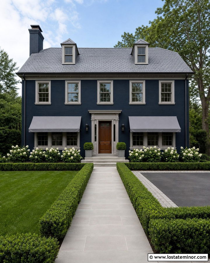 Midnight Blue House With Gray Canvas Awning - 30 Midnight Blue House Design With Awning Ideas