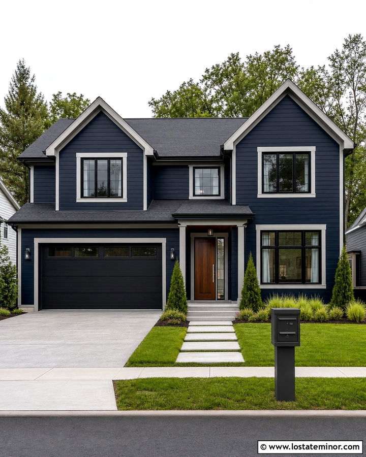 Midnight Blue House With Gray Parcel Mailbox - 30 Midnight Blue House Design With Mailbox Ideas
