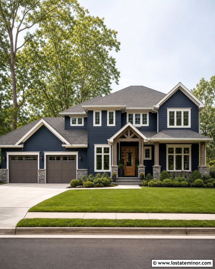 Midnight Blue House With Gray Pergola - 30 Midnight Blue House Design With Pergola Ideas