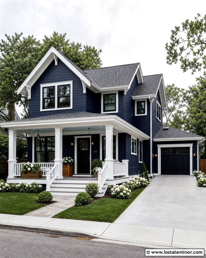 Midnight Blue House With Gray Porch Ceiling - 30 Midnight Blue House Design With Porch Ceiling Ideas
