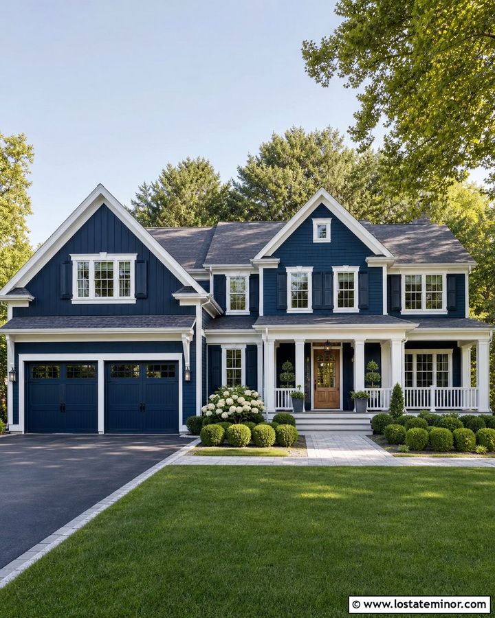 Midnight Blue House With Gray Roof And Gables - 30 Midnight Blue House Design With Gables Ideas