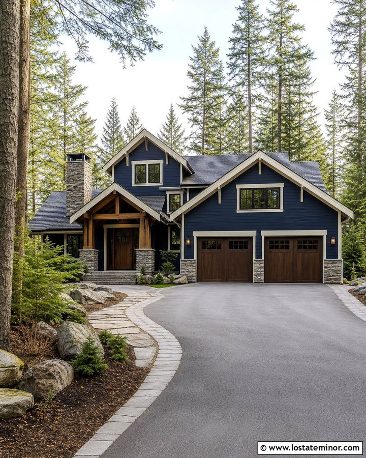 Midnight Blue House With Gray Roof And Stone - 30 Midnight Blue House Design With Roof Ideas