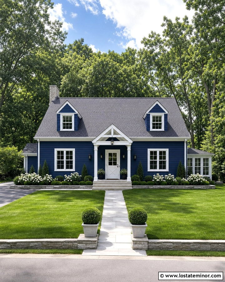 Midnight Blue House With Gray Roof And White Dutch Door - 30 Midnight Blue House Design With Dutch Door Ideas