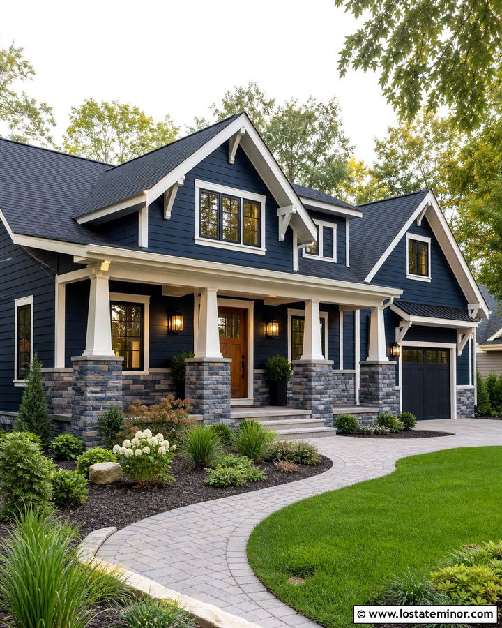 Midnight Blue House With Gray Stone Wainscoting - 30 Midnight Blue House Design With Wainscoting Ideas