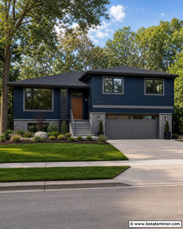 Midnight Blue House With Gray Window Frames - 30 Midnight Blue House Design With Window Frames Ideas