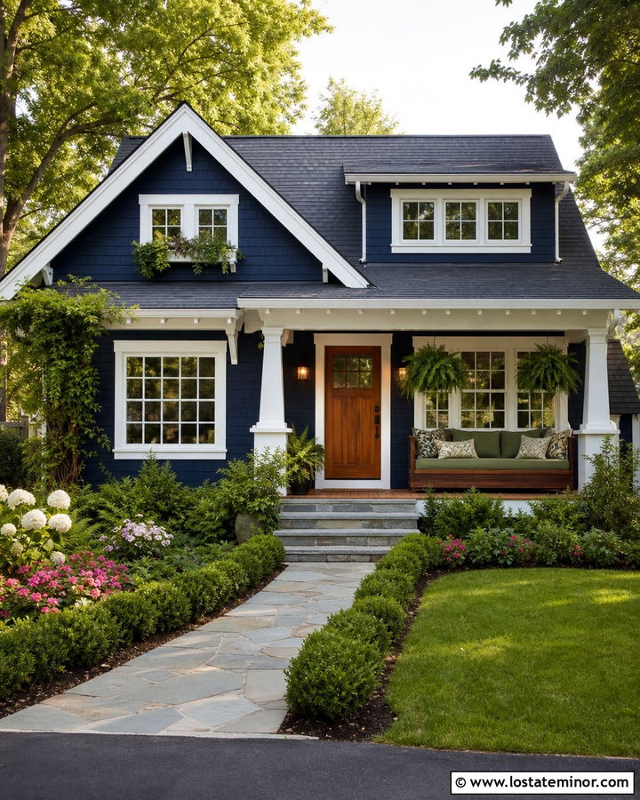 Midnight Blue House With Green Daybed Cushions - 30 Midnight Blue House Design With Daybed Ideas