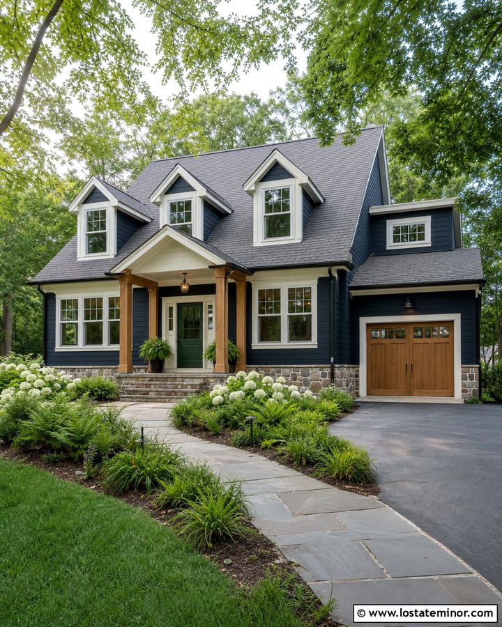 Midnight Blue House With Green Door And Dormers - 30 Midnight Blue House Design With Dormers Ideas