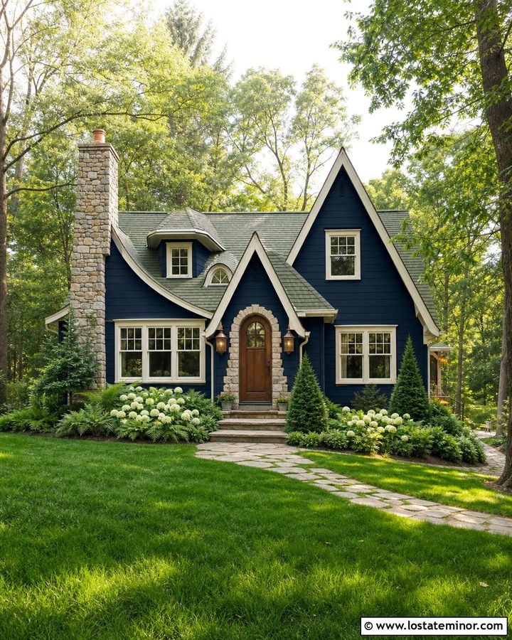 Midnight Blue House With Green Gray Roof - 30 Midnight Blue House Design With Roof Ideas