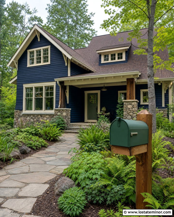 Midnight Blue House With Green Mailbox - 30 Midnight Blue House Design With Mailbox Ideas
