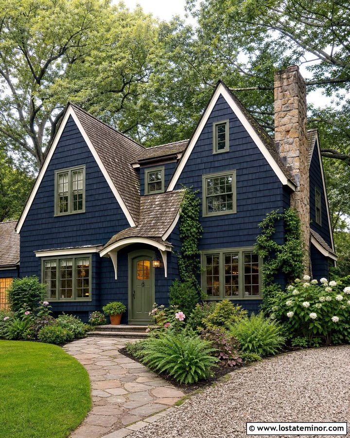 Midnight Blue House With Green Window Frames - 30 Midnight Blue House Design With Window Frames Ideas