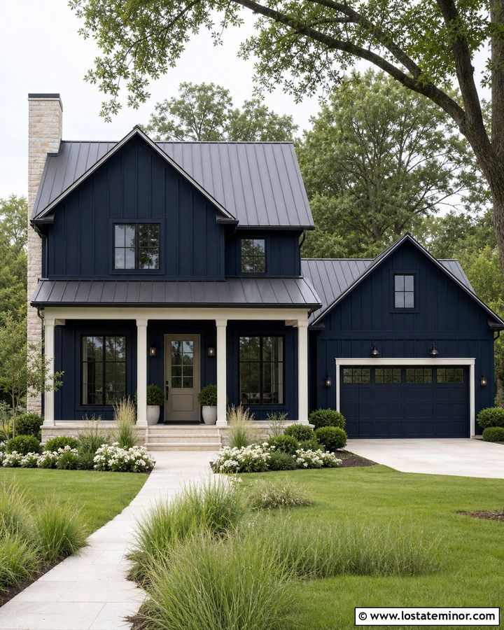 Midnight Blue House With Greige Front Door - 30 Midnight Blue House Design With Front Door Ideas