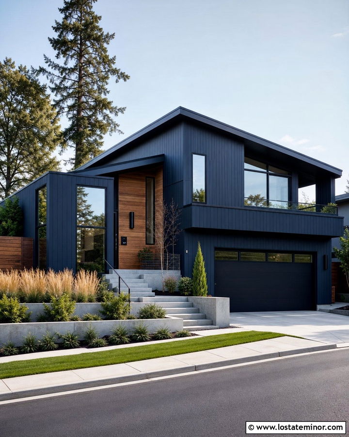 Midnight Blue House With Gridless Black Windows - 30 Midnight Blue House Design With Window Frames Ideas
