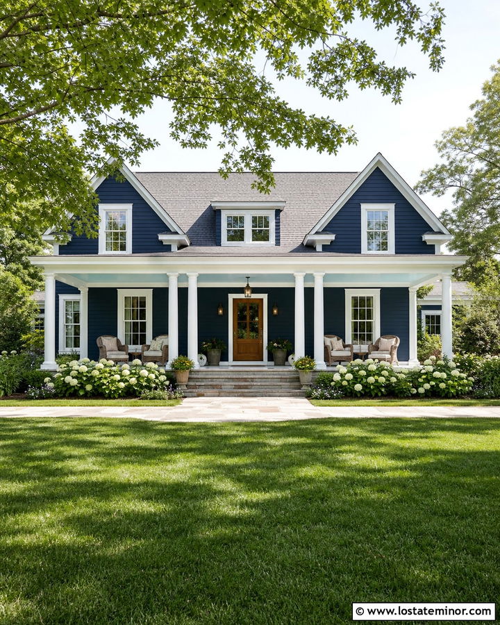 Midnight Blue House With Haint Blue Porch Ceiling - 30 Midnight Blue House Design With Porch Ceiling Ideas