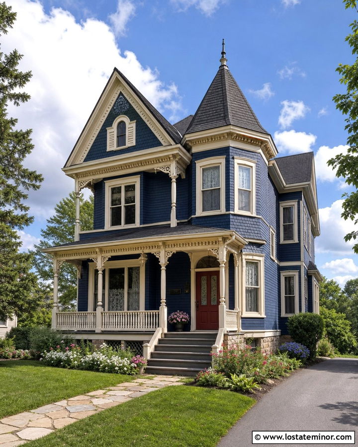 Midnight Blue House With Ivory Trim - 30 Midnight Blue House Design With Trim Ideas