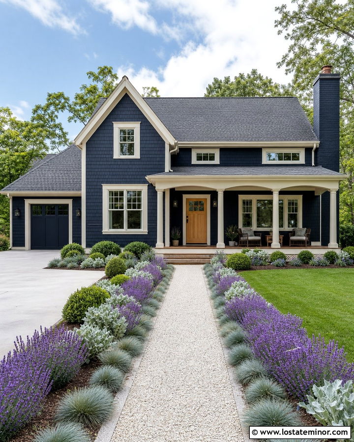 Midnight Blue House With Lavender Border Landscaping - 30 Midnight Blue House Design With Landscaping Ideas
