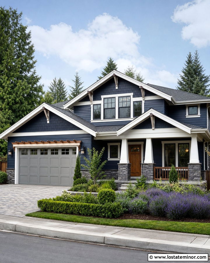 Midnight Blue House With Light Gray Garage Door - 30 Midnight Blue House Design With Garage Door Ideas