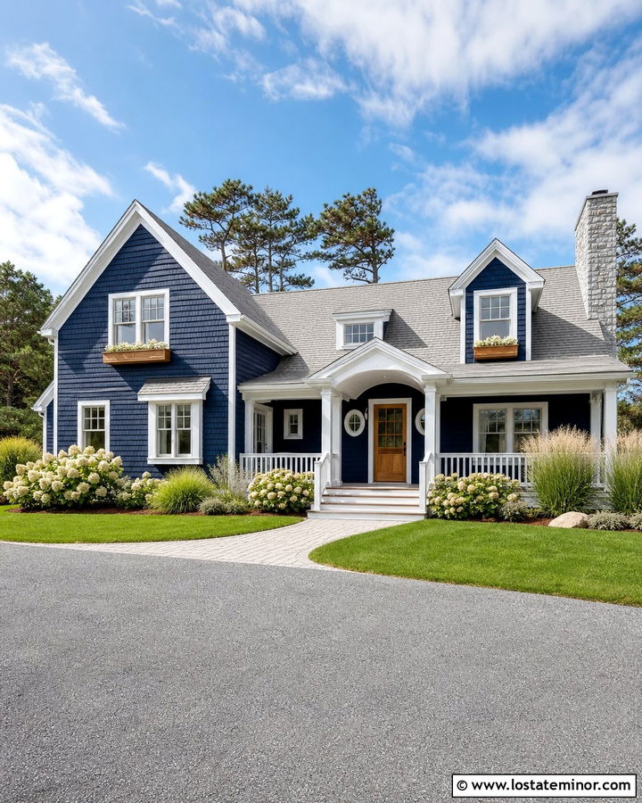 Midnight Blue House With Light Gray Roof - 30 Midnight Blue House Design With Accents Ideas