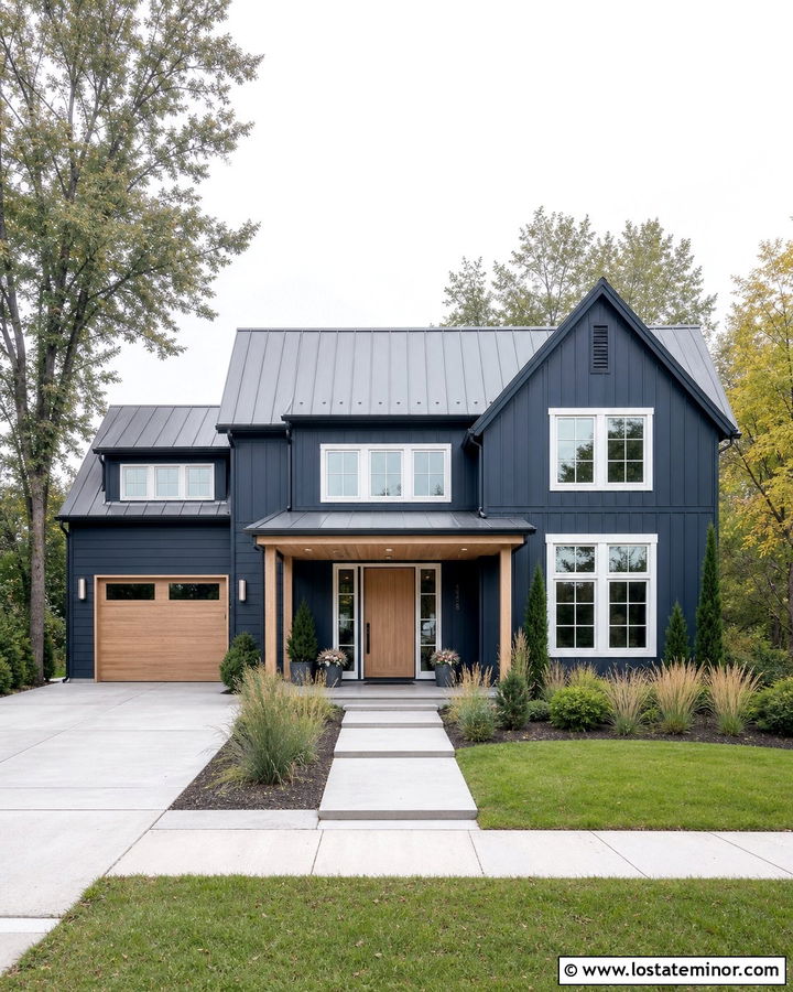 Midnight Blue House With Light Oak Front Door - 30 Midnight Blue House Design With Front Door Ideas