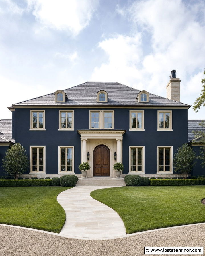 Midnight Blue House With Limestone Trim - 30 Midnight Blue House Design With Trim Ideas