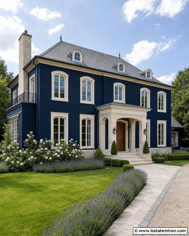 Midnight Blue House With Limestone Walkway - 30 Midnight Blue House Design With Walkway Ideas