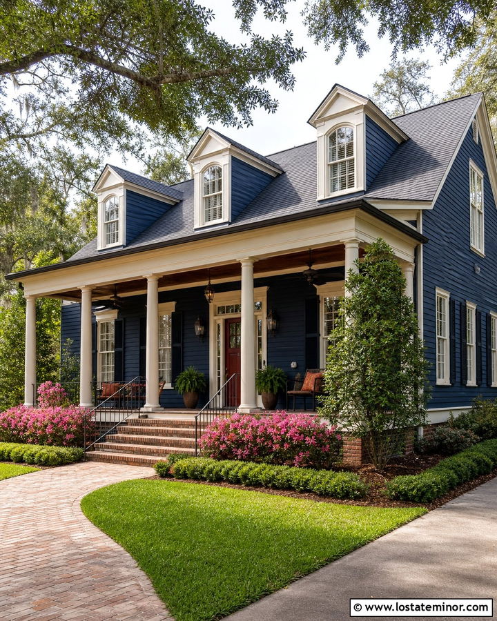 Midnight Blue House With Mahogany Front Door - 30 Midnight Blue House Design With Front Door Ideas
