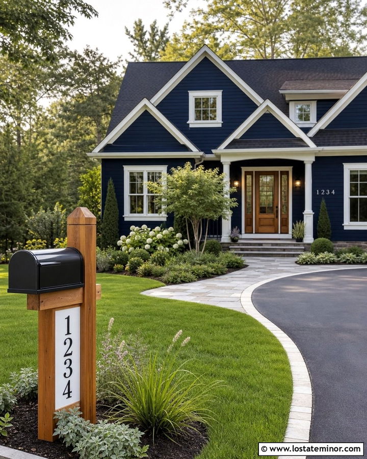 Midnight Blue House With Mailbox Address Post - 30 Midnight Blue House Design With House Numbers Ideas