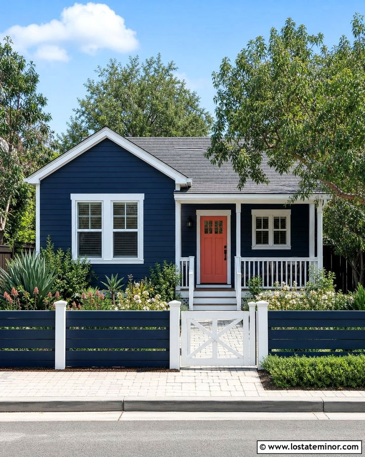 Midnight Blue House With Matching Blue Fence - 30 Midnight Blue House Design With Fence Ideas