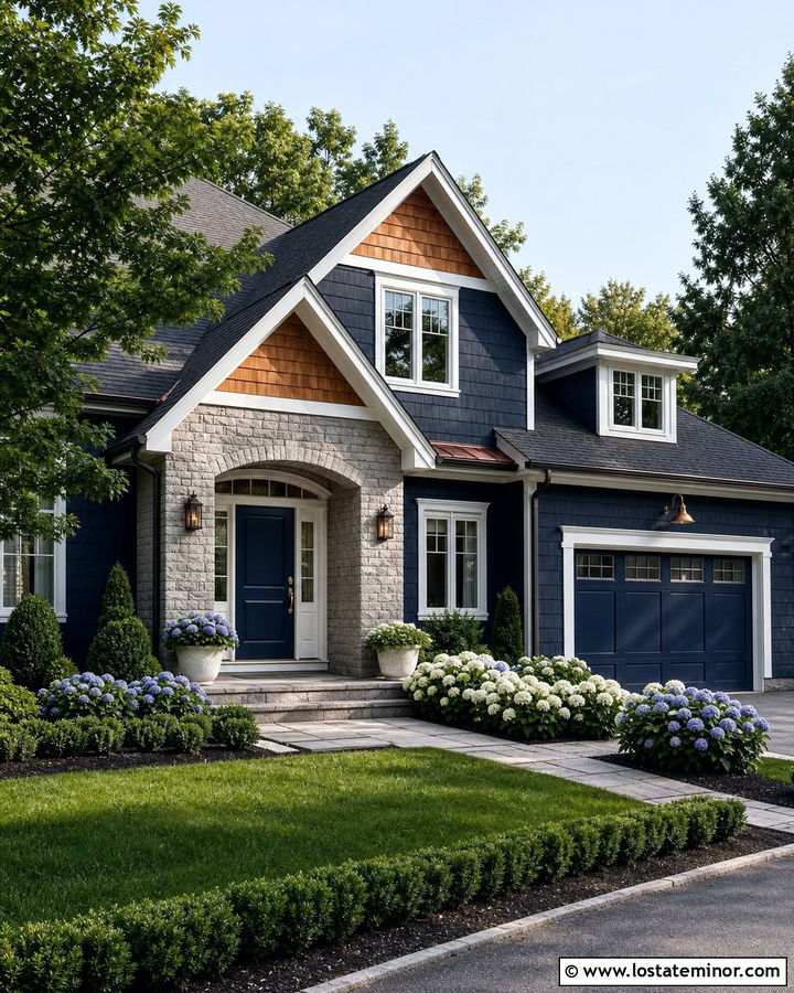 Midnight Blue House With Matching Blue Front Door - 30 Midnight Blue House Design With Front Door Ideas