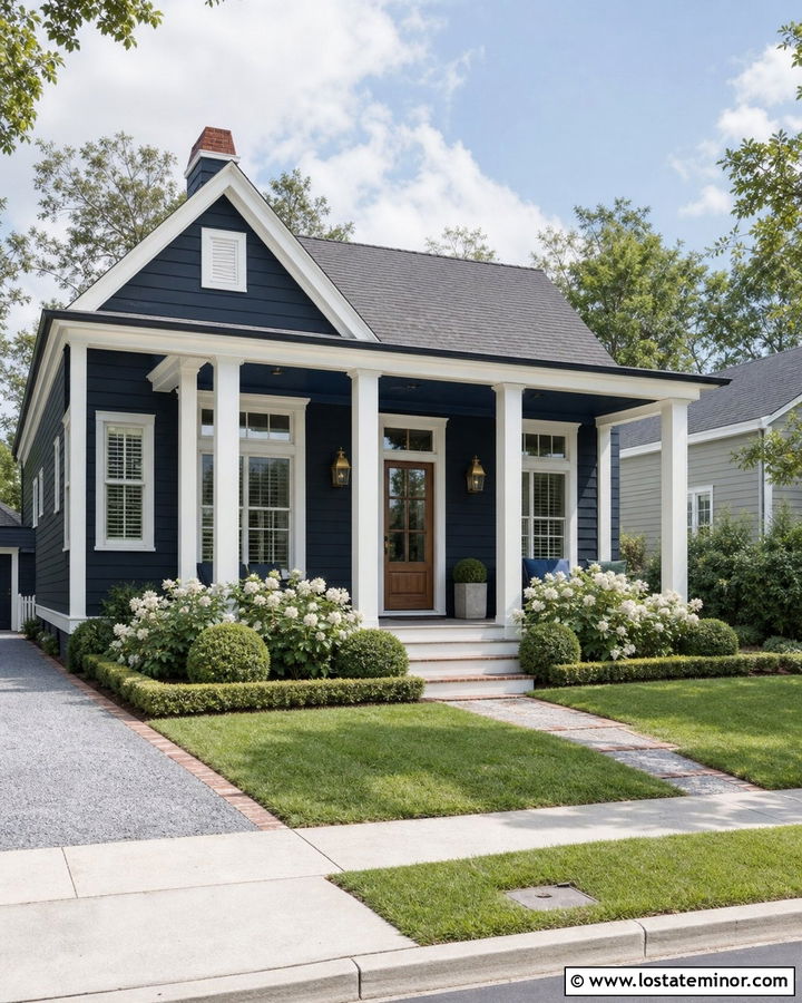 Midnight Blue House With Matching Blue Porch Ceiling - 30 Midnight Blue House Design With Porch Ceiling Ideas