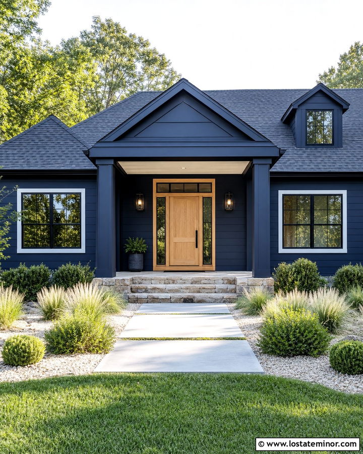 Midnight Blue House With Matching Blue Portico - 30 Midnight Blue House Design With Portico Ideas