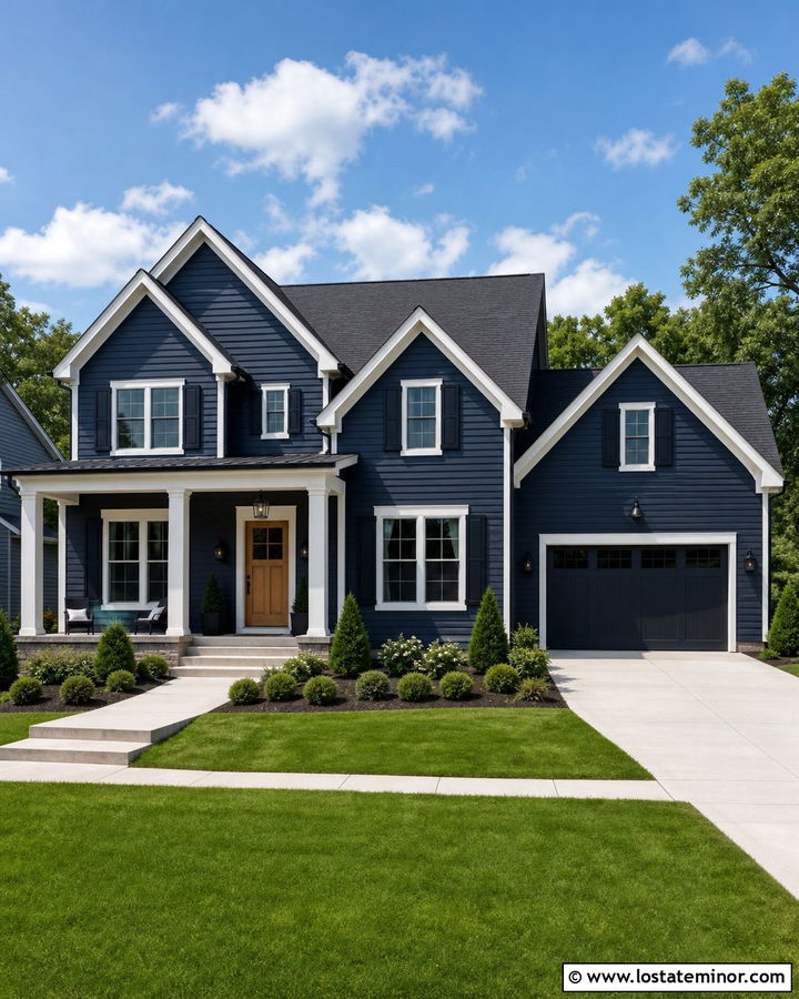 Midnight Blue House With Matching Blue Shutters - 30 Midnight Blue House Design With Shutters Ideas