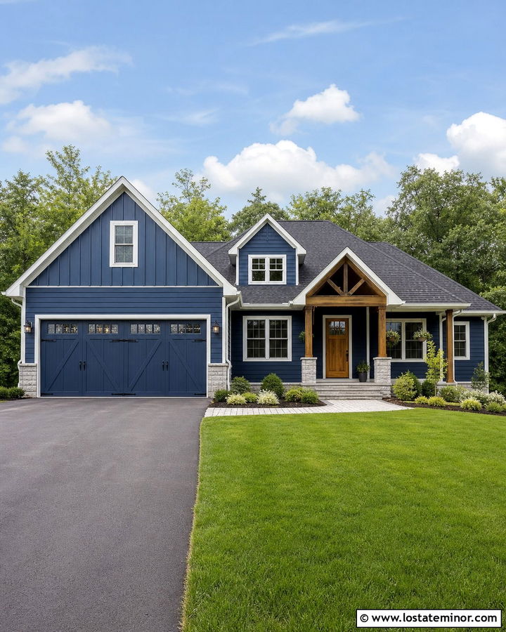 Midnight Blue House With Matching Gable Garage - 30 Midnight Blue House Design With Gables Ideas