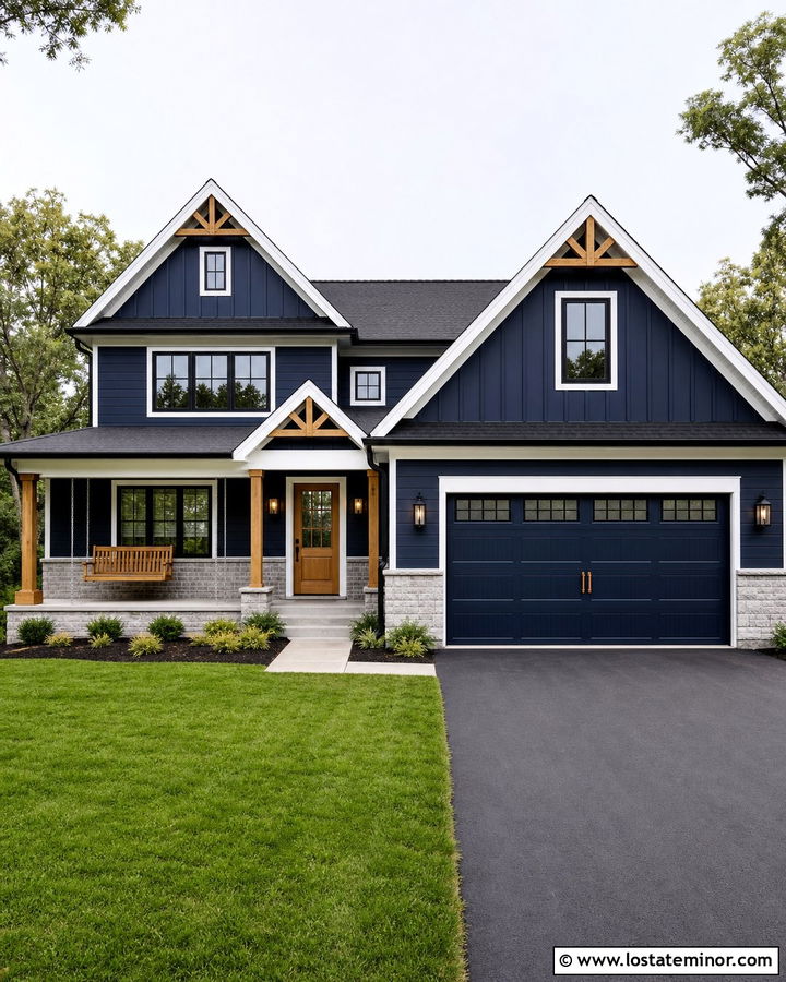 Midnight Blue House With Matching Garage And Swing - 30 Midnight Blue House Design With Swing Ideas