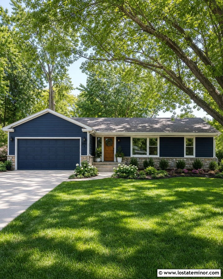 Midnight Blue House With Matching Garage Door - 30 Midnight Blue House Design With Garage Door Ideas