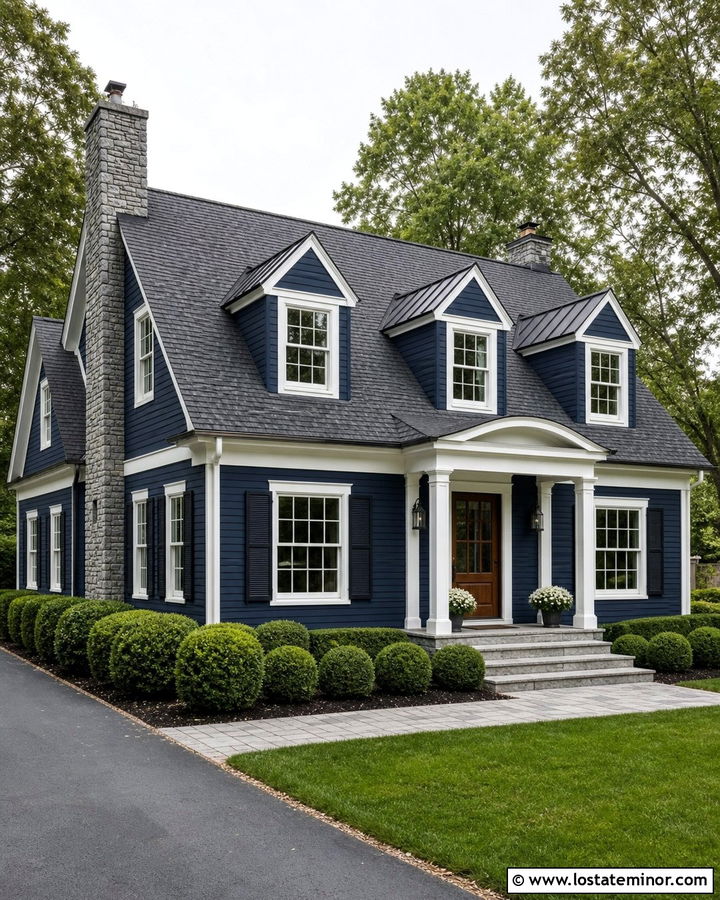 Midnight Blue House With Metal Dormer Roofs - 30 Midnight Blue House Design With Dormers Ideas