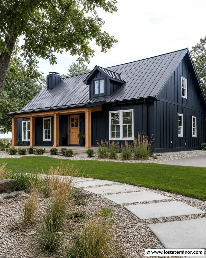 Midnight Blue House With Metal Roof And Wood Dutch Door - 30 Midnight Blue House Design With Dutch Door Ideas