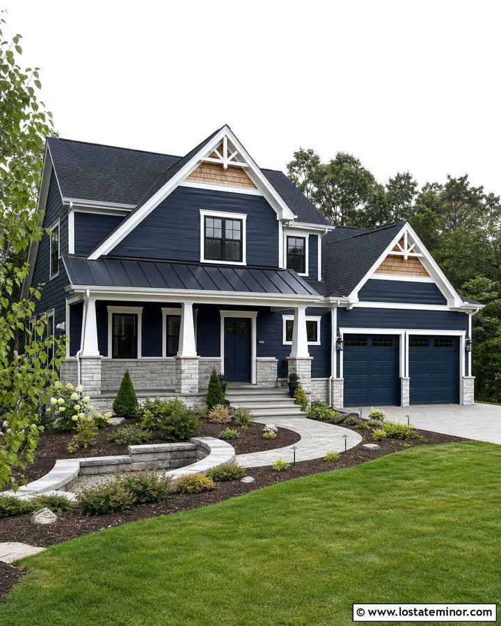 Midnight Blue House With Mixed Black Roofing - 30 Midnight Blue House Design With Roof Ideas
