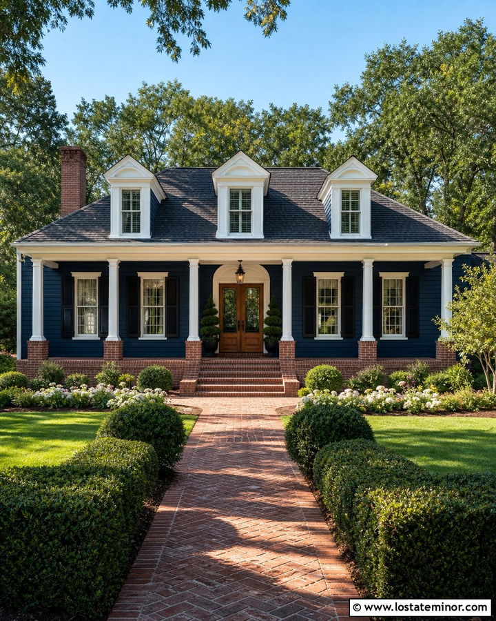 Midnight Blue House With Mixed Brick Accents - 30 Midnight Blue House Design With Brick Accents Ideas